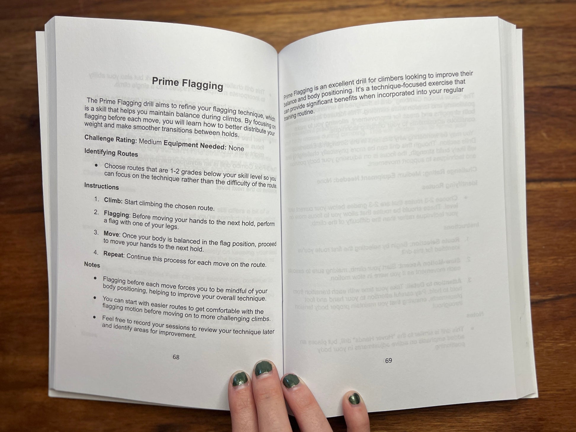 Book on a wood desk open to a page called Prime Flagging